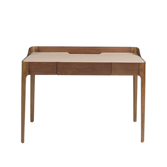 Bureau avec plateau en simili cuir et noyer Couleur noyer | crème <span itemprop=