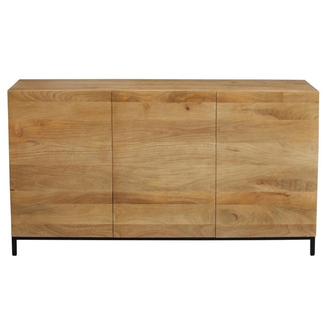Buffet industriel en bois manguier massif et métal noir 3 portes L145 cm YPSTER Couleur bois clair / noir <span itemprop=