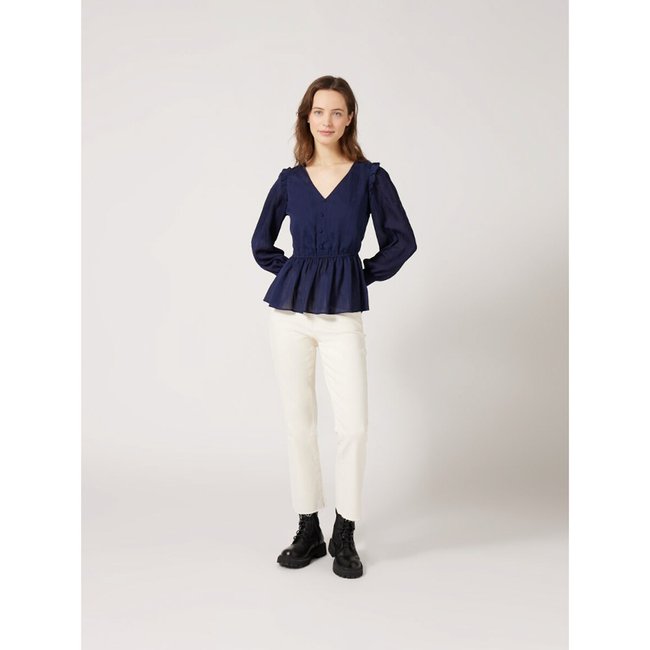 Blouse manche ballon resserree a la taille Naf Naf bleu marine La Redoute