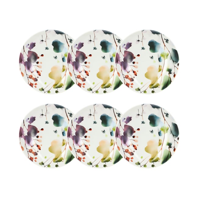Lot de 6 assiettes calottes en porcelaine 21cm, AQUARELLE Couleur motif fleuri <span itemprop=