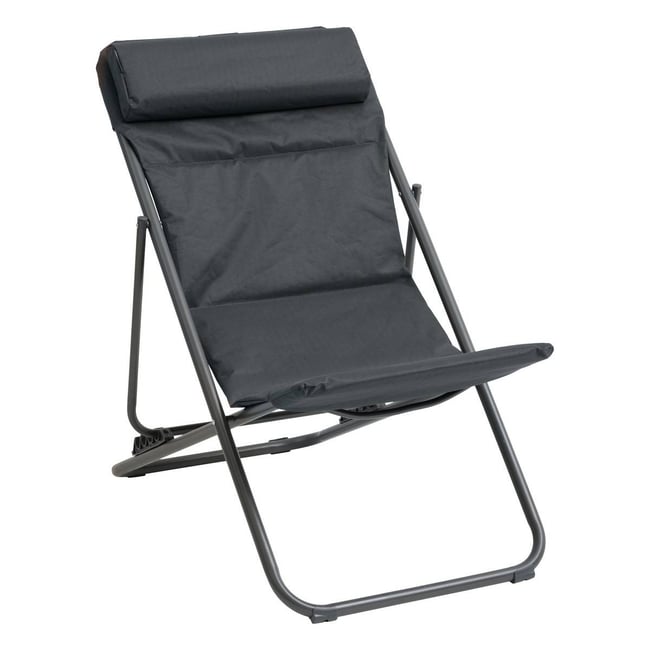 Chilienne de jardin pliante 4 positions avec repose-tête JUBBA anthracite <span itemprop=