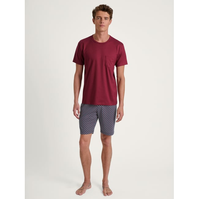 Pyjama court manches courtes Coton RELAX IMPRINT rouge mars <span itemprop=