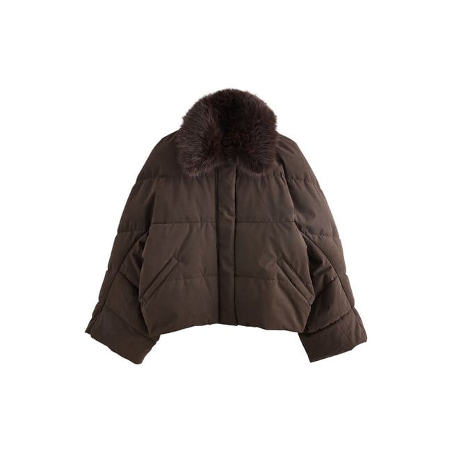 Veste courte à manches chauve-souris marron chocolat <span itemprop=