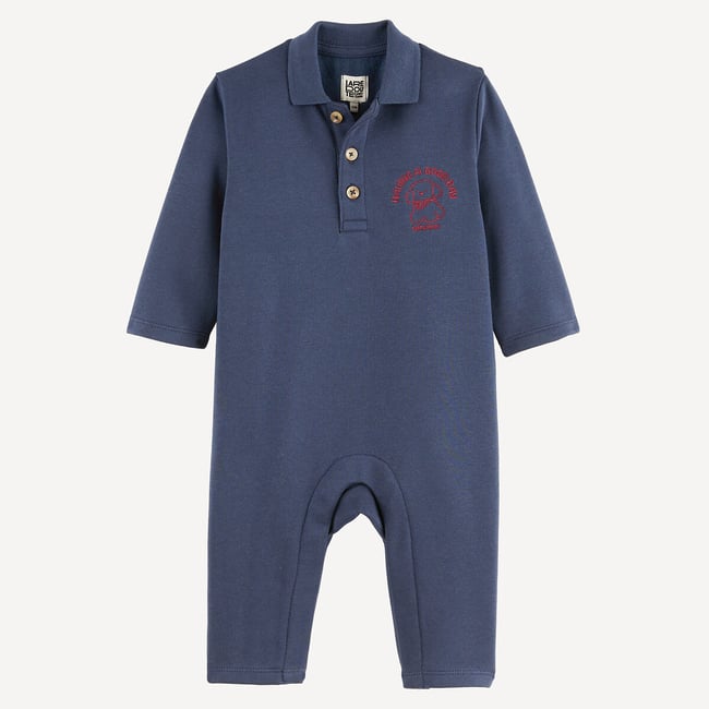 Combinaison bébé en molleton avec col polo marine <span itemprop=