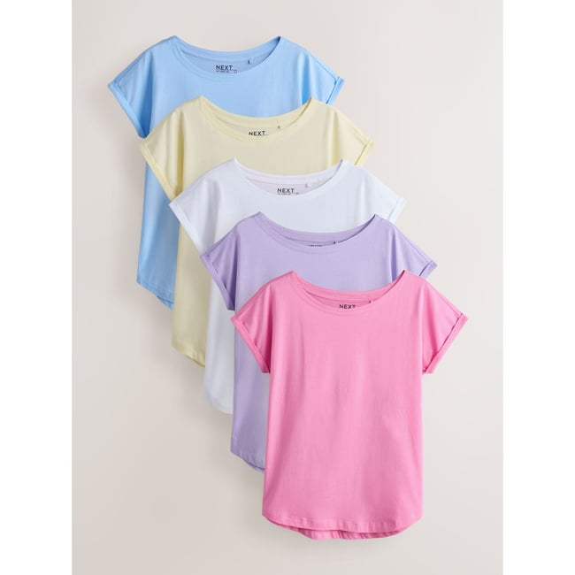 T-shirt à mancherons, lot de 5 violet/bleu/jaune beurre/rose/blanc <span itemprop=