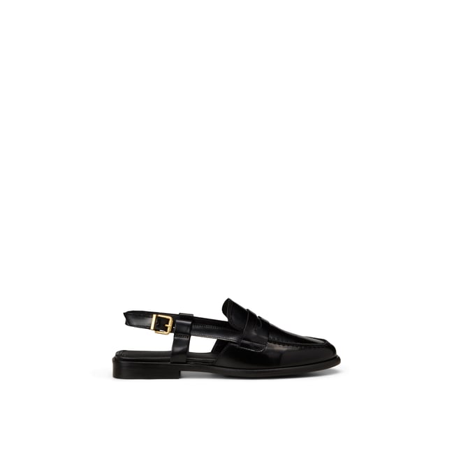 Sandale loafer modèle Fiona en cuir de vache brillant noir <span itemprop=