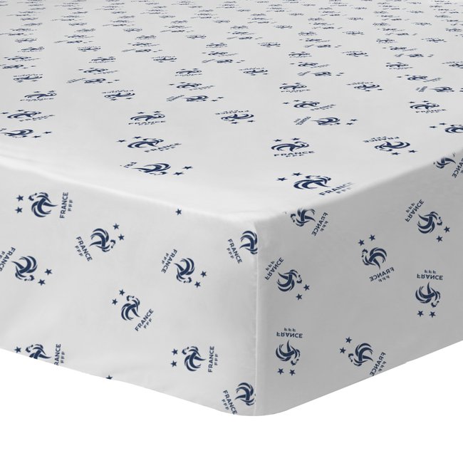 Drap-housse imprimé 100% coton, RAYURES bleu <span itemprop=