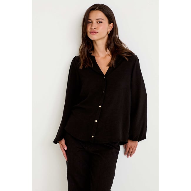 Blouse droite col v manches longues noir <span itemprop=