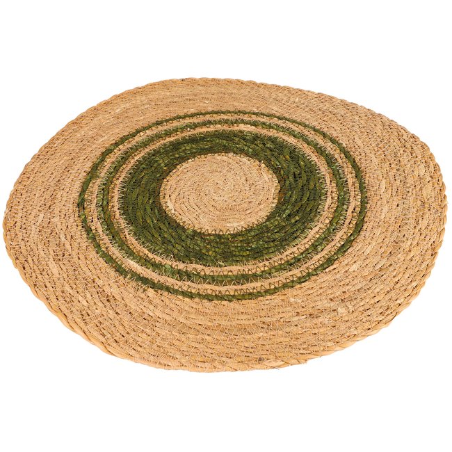 Set de table rond en jute beige et vert 37cm v002239 <span itemprop=