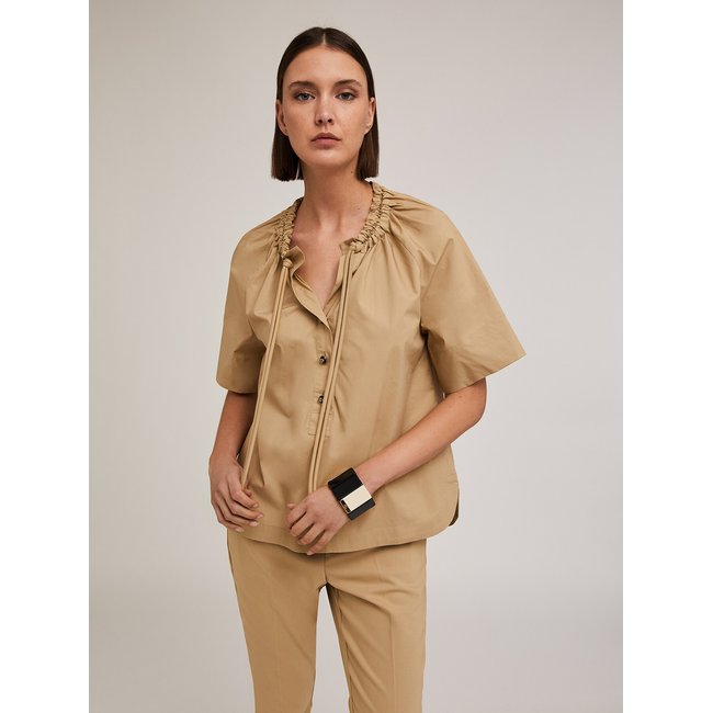 Camicia in popeline di cotone tinta unita beige <span itemprop=