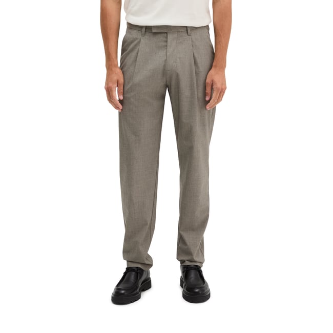 Pantalon modèle Belsbo à plis, coupe décontractée en mélange de laine estival gris <span itemprop=