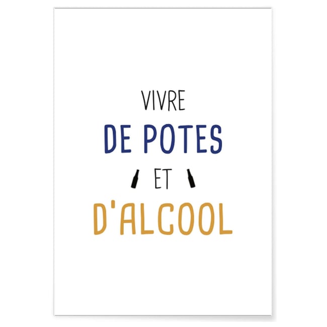 Affiche 'Vivre de potes et d'alcool' Couleur blanc <span itemprop=