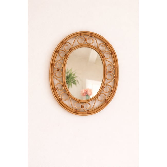 Miroir ovale en rotin Helena Couleur bois naturel <span itemprop=