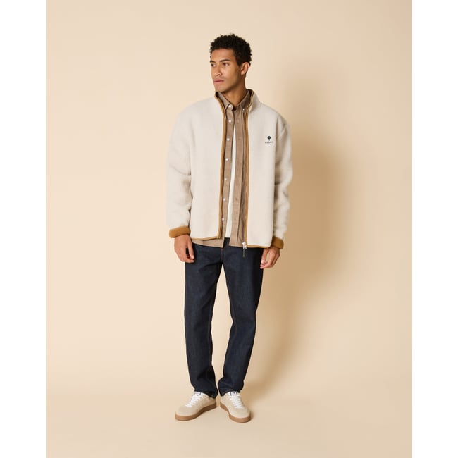 Veste polaire en sherpa beige <span itemprop=