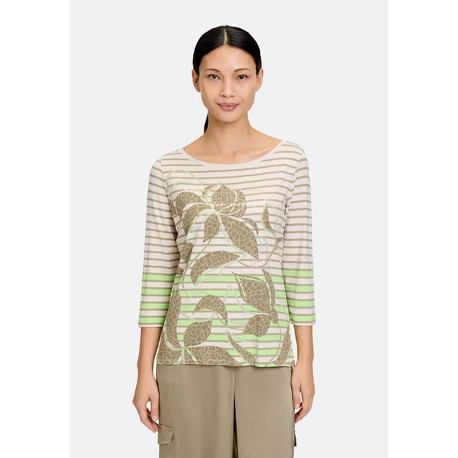 T-shirt à rainures à encolure bateau khaki/green <span itemprop=