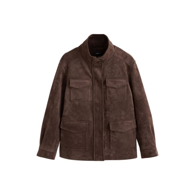 Veste cintrée en imitation daim marron chocolat <span itemprop=