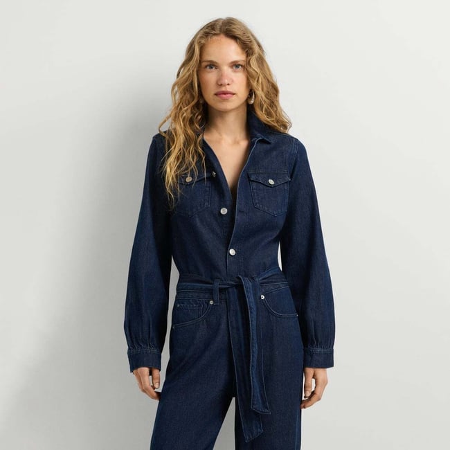 Combinaison Longue Coupe Décontractée En Denim 10oz indigo tencel blend denim <span itemprop=