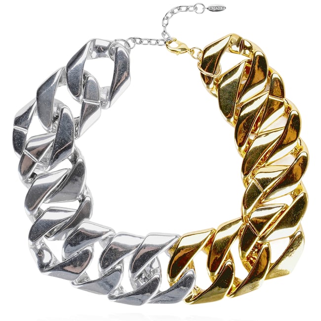 Collier grosse chaîne bicolore BRIONA doré <span itemprop=