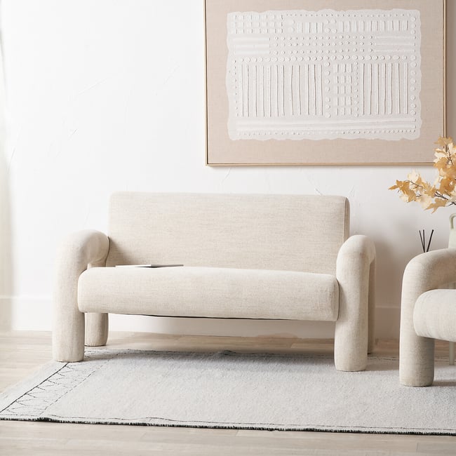 Rieti Linen Look Sculptural Accent Sofa, white, SO'HOME