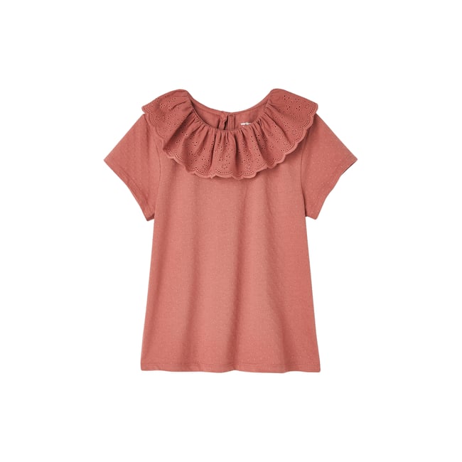 T-shirt à collerette en broderie anglaise vieux rose <span itemprop=