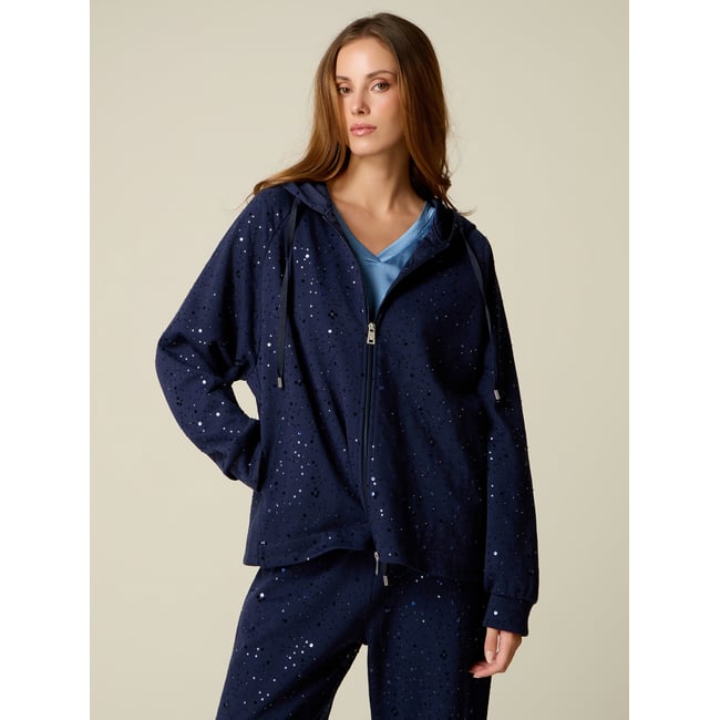 Sweat à capuche avec zip et paillettes bleu <span itemprop=