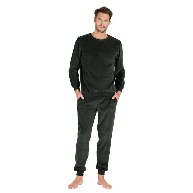 Pijama em bombazina verde escuro <span itemprop=