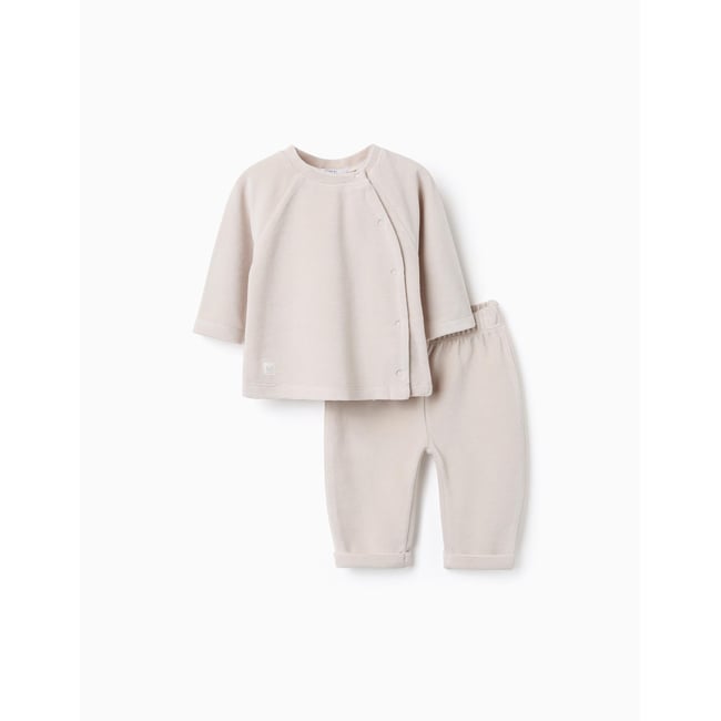 Ensemble 2 pièces côtelé en velours gris clair <span itemprop=