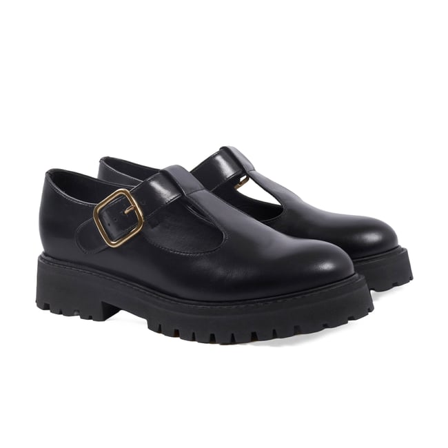 Babies crantées Augustine cuir noir <span itemprop=