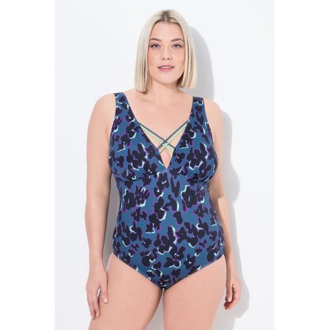 Maillot de bain à bonnets souples. Rubans pétrole foncé <span itemprop=