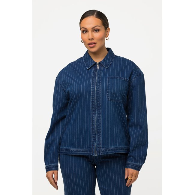 Veste en jean à fines rayures bleu jean <span itemprop=