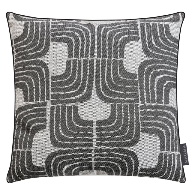 Housse de coussin jacquard BANDA anthracite et blac <span itemprop=