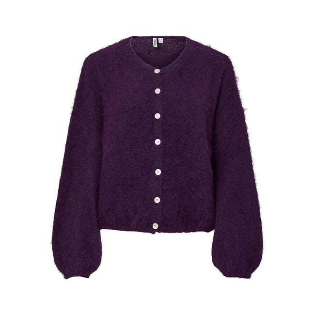 Gilet manches longues, col rond violet <span itemprop=