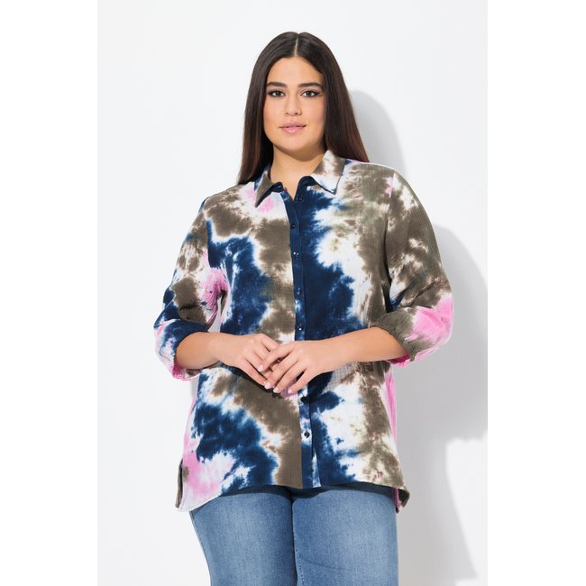 Chemisier en mousseline, imprimé Batik marine <span itemprop=