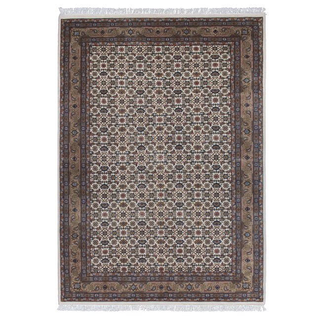 Népal N-82 Tapis oriental noué à la main Beige Gris 100 % laine 163 x 228 cm