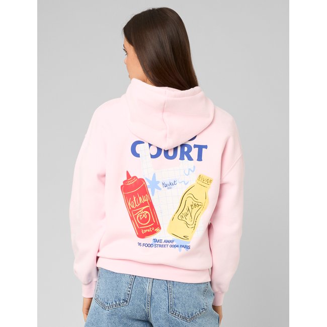 Sweat à capuche imprimé devant / dos rose pâle <span itemprop=