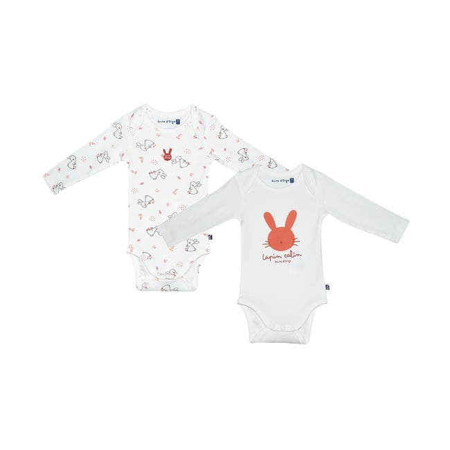 Lot de 2 bodies loman manches longues bebe beige <span itemprop=
