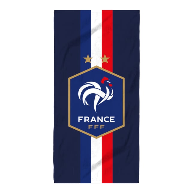 Serviette de bain et de plage imprimée 100% coton, Équipe de France de Football VICTOIRE bleu <span itemprop=