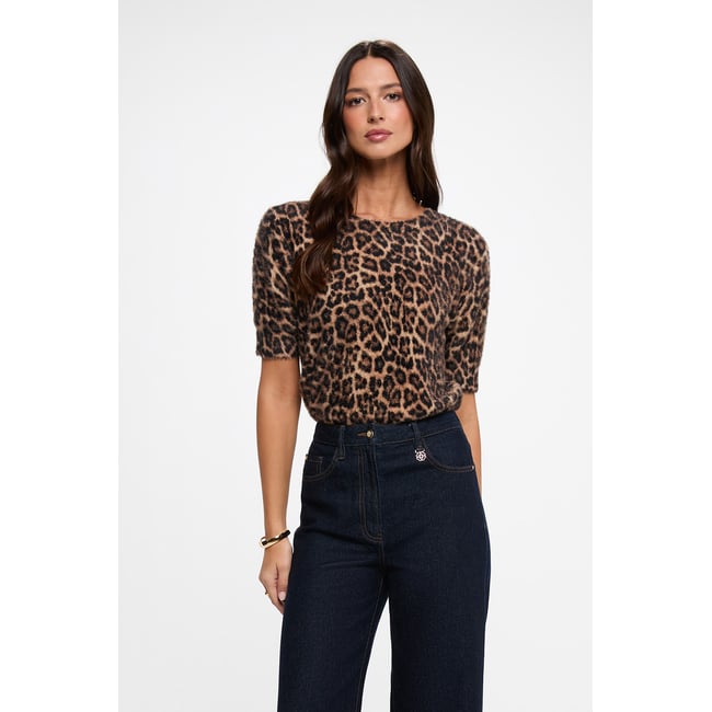 Pull manches courtes imprimé léopard <span itemprop=