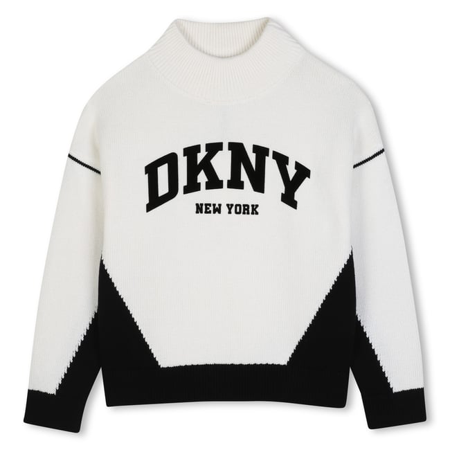 Pull col montant blanc noir <span itemprop=