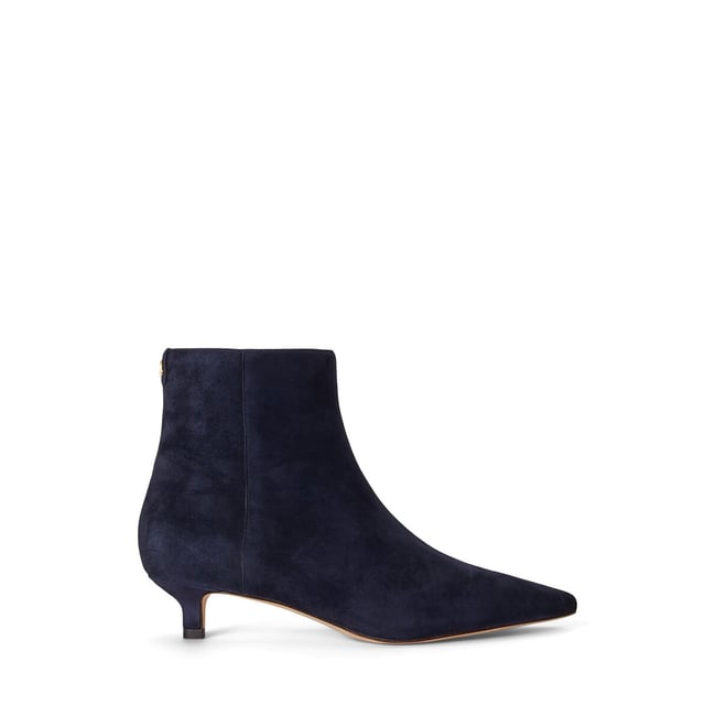 Spitz zulaufende Kittenheel-Stiefeletten aus Wildleder, FRANCESCA marine <span itemprop=
