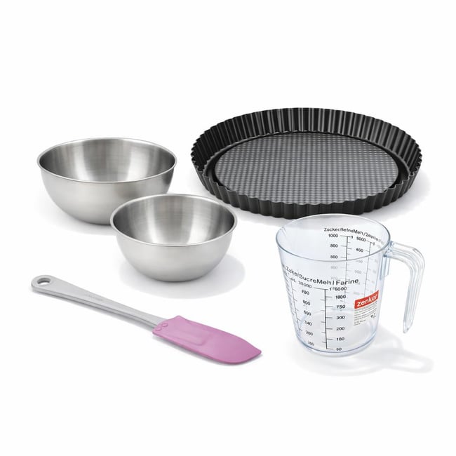 Set de 5 ustensiles de pâtisserie moule à gâteaux 2 bols spatule noir <span itemprop=