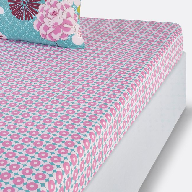 Drap-housse pur coton, Miss China bleu + rose LA REDOUTE INTERIEURS