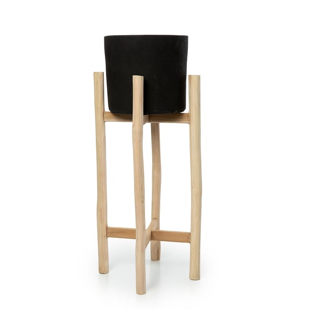 Cache-pot en terre cuite et bois CHARCOAL Couleur noir beige <span itemprop=