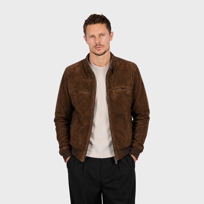 Veste réversible en cuir DYLAN kaki <span itemprop=