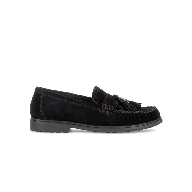 Mocassins en cuir à talon décroché noir velours <span itemprop=