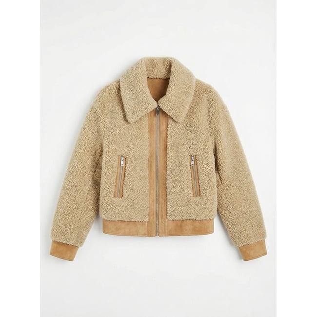 Manteau court en sherpa, VLORA cognac <span itemprop=