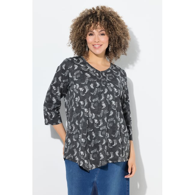 T-shirt à fleurs, plis fantaisie - ULLA POPKEN