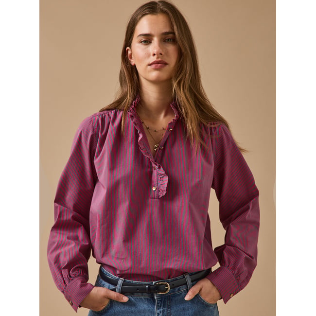 Blouse rayée  - Coupe Noémie rayure rouge/bleu <span itemprop=