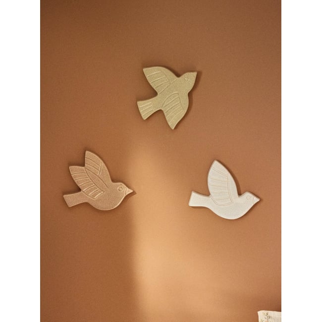 Oiseau céramique par lot de 3 Couleur blanc / rose <span itemprop=