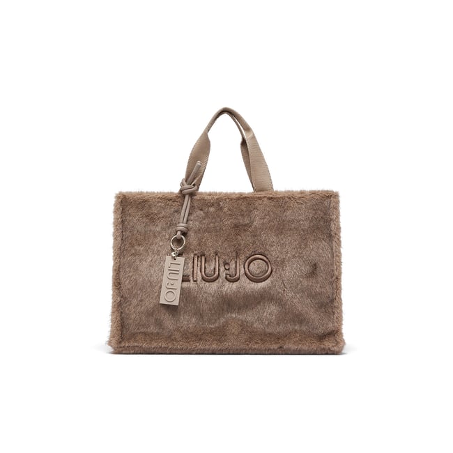 Grand sac fourre-tout en teddy beige <span itemprop=